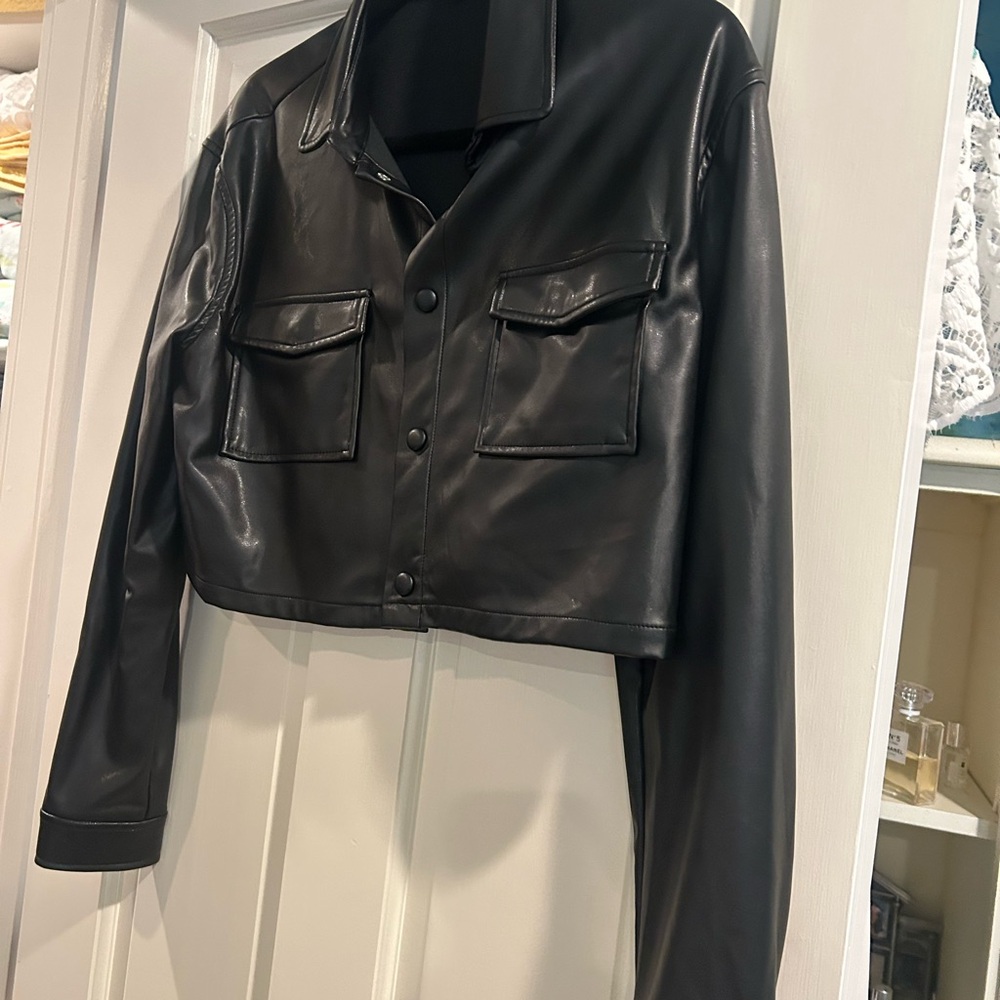 L'Academie Black Leather Jacket Classic Motorcycle Style